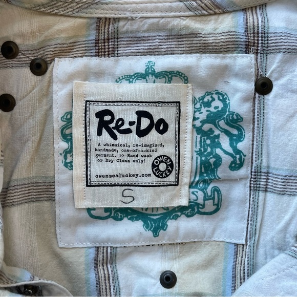 Re-Do handmade re-imagined button down. Whimsical, boho mashup of 2 shirts, S - Picture 4 of 10